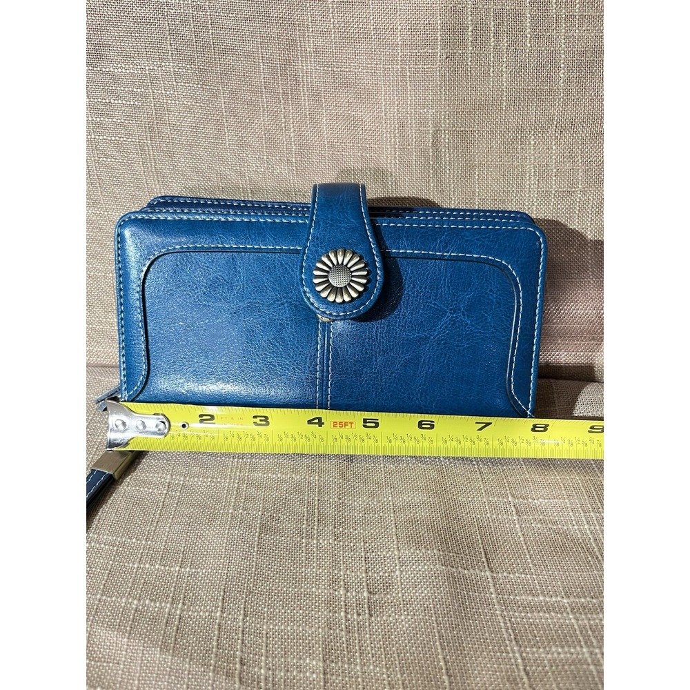 Insifeel Teal Blue Organizer Wallet Flower Snap Zip Around Wristlet 7.5x4.5 - Picture 13 of 14